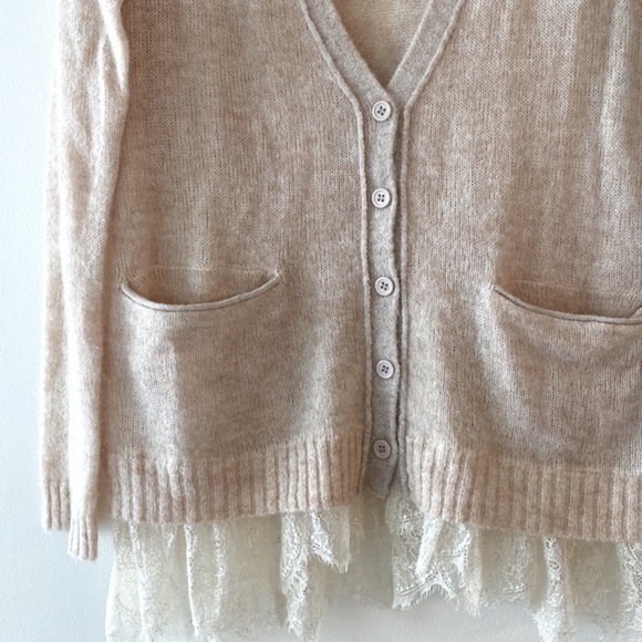 Anthropologie Saturday Sunday Lace Hem Alpaca Blend Cardigan - Picture 7 of 13